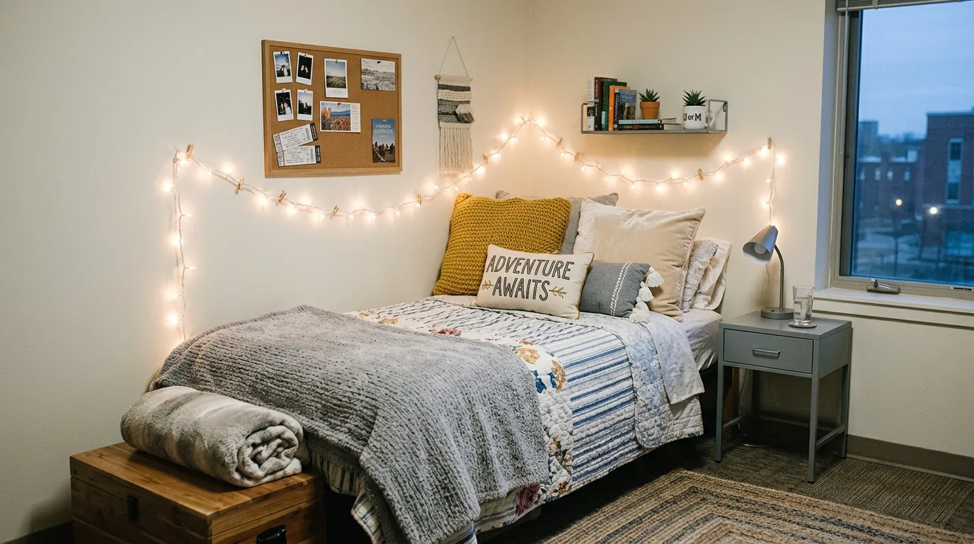 Create a desk area that supports real focus inspiration for a dorm room.